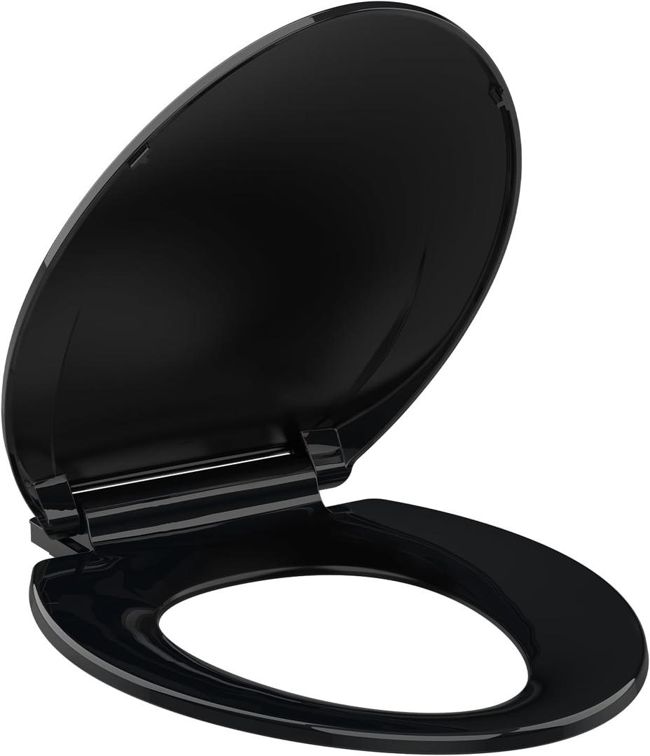 Elongated Toilet Seat Slow Close, 19" Elongated Black Polypropylene Toilet Seat Cover with Never Loosen Durable Lid, Quiet and Easy to Install & Clean