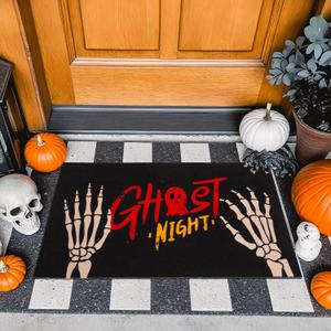 Halloween Door Mat, Halloween Doormat Outdoor Front Door Entrance Absorbent Entry Mat with Non Slip Backing, 17''x30'', Skeleton Black