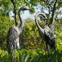 Kircust Garden Crane Statues, Standing Metal Patina Heron Decoy Outdoor Statue, 42-46 Inch Bird Yard Art for Patio Lawn Pond, Set of 2, Large
