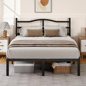 14 Inch Full Size Bed Frame with Headboard, Heavy Duty Metal Platform Bed Frame Full Size Mattress Foundation with Sturdy Steel Slats, Easy Assembly Noise Free