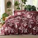 Bedsure Floral Burgundy Comforter Set, Queen Bedding Sets, 2 pillow case and under sheet and blanket cover