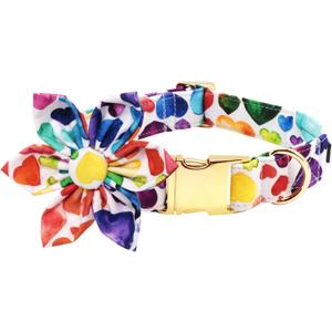 Lionet Paws Dog Collar with Flower, Soft and Comfortable, Adjustable Collar for X-Large Dogs Girl, Neck 16-26 inches (Green & White Grid)