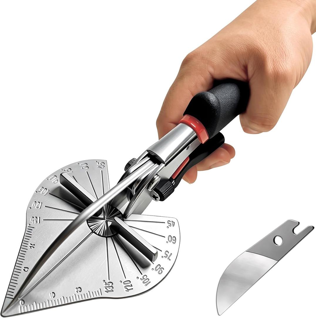 Miter Shears, Adjustable 45°-135° Multi-Angle Trim Cutter with Safety Lock for Cutting Soft Wood, Plastic, Rubber Strips, PVC Trim, Perfect for Mitre Cutting, Quarter Round, with Replacement Blades