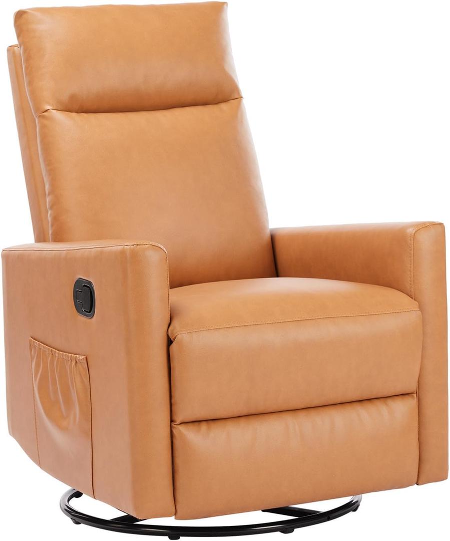 Swivel Recliner Chair, Glider Rocker Recliner Nursery Massage Chair with Extra Large Footrest, High Back, Upholstered Deep Seat for Living Room Office,Brown