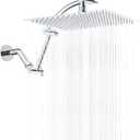 Hibbent All Metal Rain Shower Head, 12'' High Pressure Rainfall Square Showerhead with 16" Shower Head Extension Arm, Solid Brass Adjustable Shower Arm Extender, Waterfall fixed Showerheads, Chrome