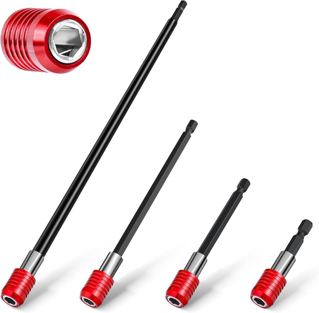 Drill Bit Extension 2/4/6/12, Magnetic Bit Holder 4 Pcs, Drill Extension Bit Holder 1/4 Hex, Bit Holder for Impact Driver CR-V Steel Quick Release for Screwdriver Bit Nut Drill Socket by XIOGZAXI