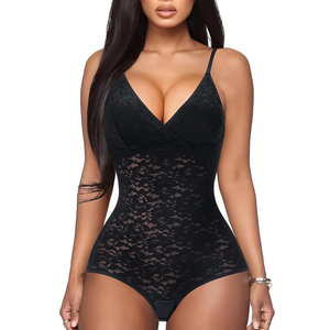BRABIC Lace Bodysuit for Women Tummy Control Shapewear Sleeveless Tops V-Neck Backless Camisole Jumpsuit Shaper L