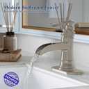 BWE Brushed Nickel Bathroom Sink Faucet 1 Hole, Single Handle Waterfall Bathroom Faucet with Pop Up Drain and Hoses, Lead-Free Vanity Faucet for Home or Commercial Use, Brass Construction