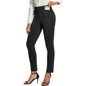 IUGA Stretchy Work Pants Women Pull On Skinny Ponte Dress Pants Slim Fit Office Teacher Business Casual Outfits with Pockets (Black, XL)