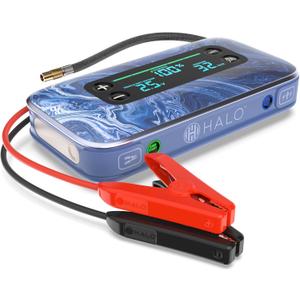 HALO Bolt Air+ 1750 Portable Car Battery Jump Starter | 130 PSI Air Compressor, 59.9Wh USB Power Bank, Large Display, Emergency Floodlight & Charger, Jumps Cars SUVs & Trucks, Inflates Tires  Blue