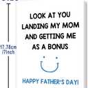 4 x Asmallgf Funny Father's Day Card for Dad Him, Humor Bonus Dad Card, Hilarious Fathers Day Gift from Kids Daughter Son