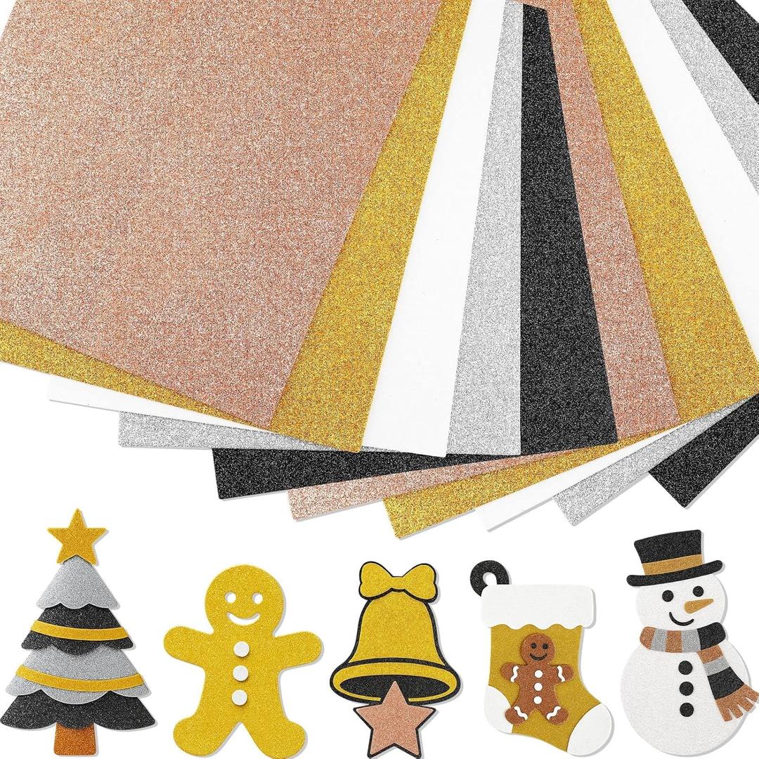 Maitys 40 Pcs Christmas Glitter Foam Sheets Craft 8 x 12 Inch, 5 Colors Sparkle Foam Paper with Self Adhesive Backing for Art Crafts Project, Scrapbook Gift DIY Cutter Card Decoration(Mixed Color)