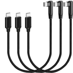 USB C to USB C Cable 1FT 3 Packs, Right Angle 90 Degree Type C PD Fast Charging Cord 60W USB 2.0 Nylon Braided Compatible for Samsung Galaxy S22 S21 S20 S10, MacBook, Pixel and Other USBC Plug