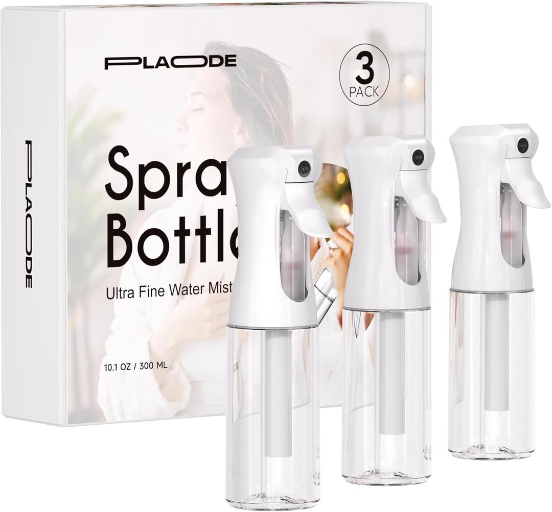 3 Pack Continuous Spray Bottles - Ultra Fine Mist Sprayer, Refillable Water Sprayer for Hairstyling, Plants, Pets, Cleaning, Skincare (6.8 OZ/200ML,White)