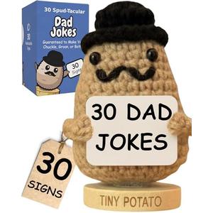 Dad Jokes Crochet Potato Doll with 30 Funny Signs - Funny Birthday Gift for Dad, Husband - Gag Gifts for Men, Father, Friend, Coworker, Uncle, Husband Birthday Present from Wife Daughter Son