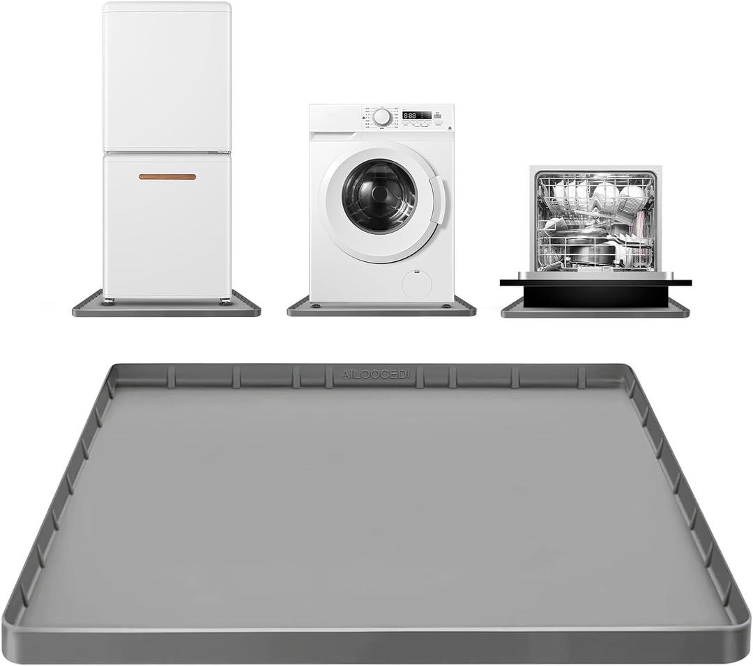 Large Thickened Washing Machine Mat 30" x 28" Silicone Under Washer Dryer Drain Pan Drip Tray Floor Protector Non-Slip Flexible Soft Mat Waterproof