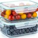 2 Pack Fruit Storage Containers for Fridge, Glass Fruit Containers for Fridge with Airtight Lid, Airflow Vent Design to Keep Produce Fresh Longer, Ideal for Fruits and Vegetables Storage
