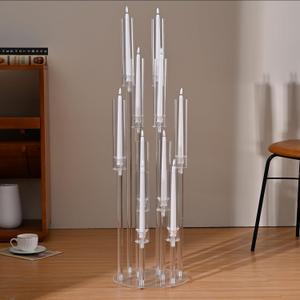 10 Arm Acrylic Candelabra Centerpieces for Wedding Tables, Floor Clear Tall Candlesticks Holder with Removable Lampshade for Birthday Party Home Decoration, Fit 0.82" LED Candles(37.7Inches)