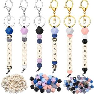 Landical 342 Pcs DIY Bead Keychain Kit Colorful Silicone Bead Personalized Letter Jewelry for DIY Key Ring Women Teacher Gift