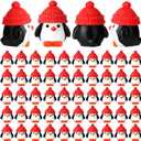 Soulchen 50 Pcs Winter Mini Penguin Figurines Small Resin Penguin with Red Hat Tiny Animal Statue Cake Topper Birthday Decorations for Christmas Micro Landscape Party Supplies Doll House DIY Craft