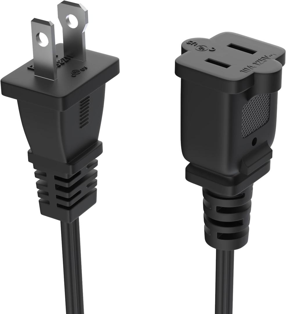 Short Extension Cord 1 Foot US 2 Prong Extension Cords 2 Outlet Black ExtensionCord Cable 125v 10a Male to Female Power Cord for Nema 1-15p to 1-15r 1FT