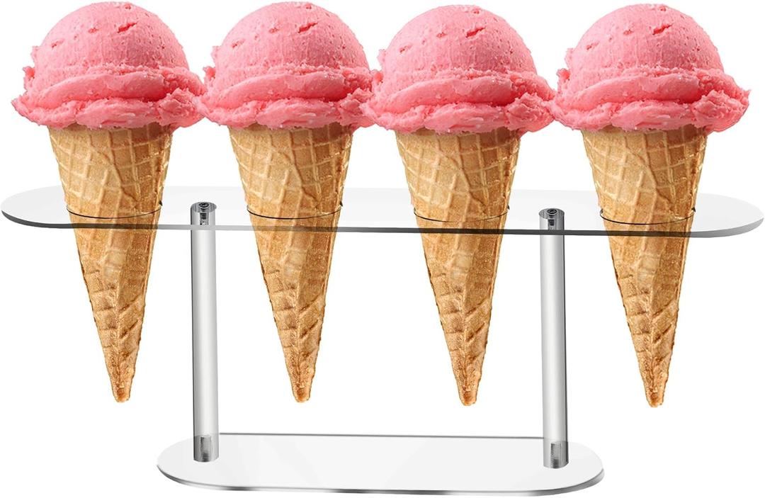 1 Pack Large Holes Acrylic Ice Cream Cone Holder, Charcuterie Food Cone Holder, Waffle Cone Holder Stand, 4 Holes