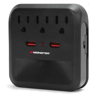 Monster 900J Wall Tap Surge Protector: 3 Grounded Outlets & 2 USB Ports  Monster 900J Wall Tap Surge Protector: 3 Grounded Outlets & 2 USB Ports