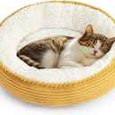 Love's cabin Round Donut Cat and Dog Cushion Bed, 25in Pet Bed for Small or Medium Dogs, Anti-Slip & Water-Resistant Bottom, Soft Durable Fabric Pet Beds, Washable Calming Cat Bed Yellow Stripe