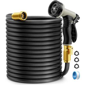 Garden Hose Non-Expandable 100ft, Outdoor and Garden Flexible Water Hose with 10 Function Nozzles, Portable, Kink-Free, Rust Proof, Lightweight Hose for Yard, Car Wash, Lawn, Camper, Easy to Store