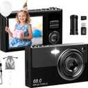 Digital Camera for Kids & Beginners, 4K Digital Camera with 64GB SD Card 16X Zoom Anti-Shake, Compact Point and Shoot Camera with 2.8" Screen, Portable Small Camera for Students, Travel & Gifts Black