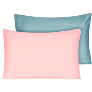 Soft Organic Cotton Toddler Pillowcases 14 X 20 Inches, Fit 13 X 18, 14 X 19 Pillows, Smooth Pearl Cotton Baby Pillowcases with Envelope Closure, Pink and Sterling Blue, Set of 2