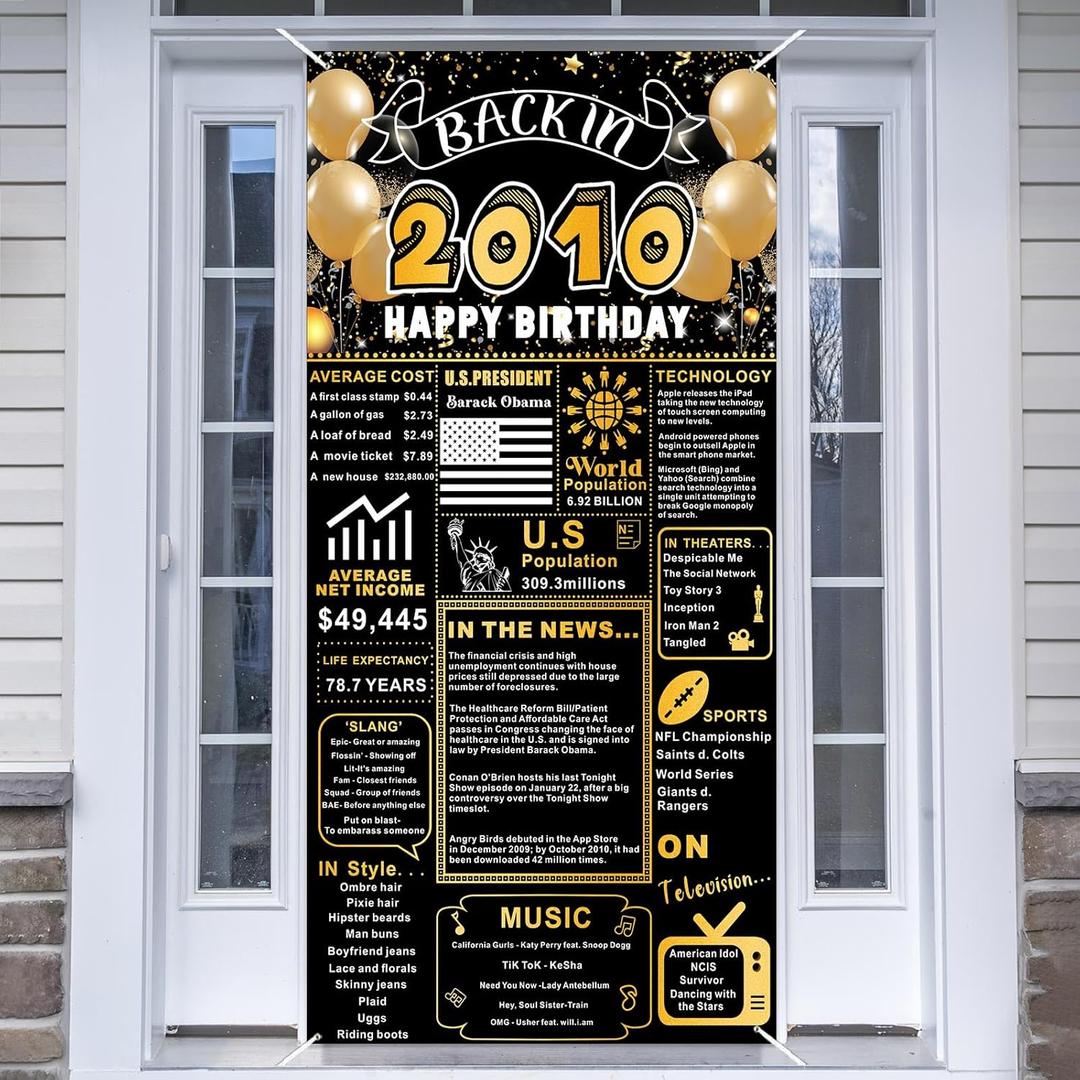 Back In 2010 Gold and Black 16th Birthday Decorations Happy 16th Birthday Banner Backdrop Vintage Birthday 16 Years Ago Theme Decor 16th Gifts for Boy and Girl 16th Birthday Party Supplies