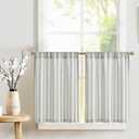 jinchan Striped Linen Kitchen Tier Curtain Farmhouse Cafe 30 Inch Small Window Balanced Stripe Half Window Curtains for Living Room Bathroom Laundry 2 Panels Blue on Beige