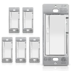 BESTTEN 6 Pack Super Slim Slide Dimmer Light Switch, Single Pole or 3 Way Dimmer Switches, Compatible with LED Dimmable Lamp, CFL, Incandescent, Halogen Bulb, ETL Listed, White
