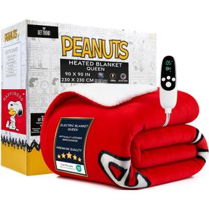 Get Trend Peanuts Snoopy Heated Blanket Electric, Queen Size Luxurious Fleece Blanket, 9 Heat Settings Auto Shut-Off, 90x90in, Gifts for Mom, Grandma, Grandpa (Red Snoopy, Queen US)
