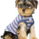 Striped Teacup Pet Dog T-Shirts, 100% Cotton Tank Vest for Small Dogs and Cats, Sleeveless Puppy Clothes for Chihuahua Yorkie Blue Yellow, X-Small