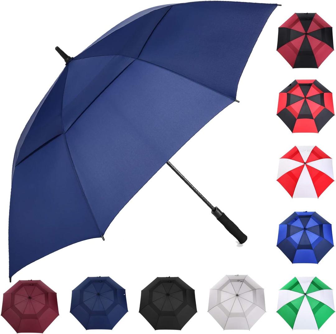 MRTLLOA Extra Large Golf Umbrella, 54/62/68/72 Inch Automatic Open, Oversize Double Canopy Vented Windproof Waterproof Sports Umbrellas for Rain