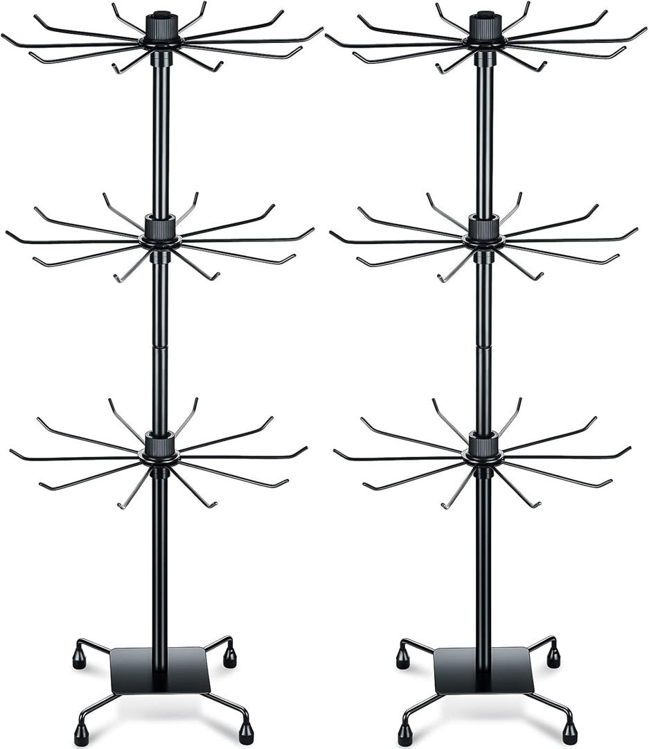 BBTO 2 Pcs Rotating Display Stand Jewelry Display Rack with Hooks Metal Earrings Stand for Vendors Necklace Bracelet Selling(Black,28.35 x 11.81 Inch)