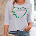 KISSMODA Women's 3/4 Sleeve T Shirts Crewneck Blouses Dressy Casual Shirts Tunic Blue Work Blouses Green Heart Clover