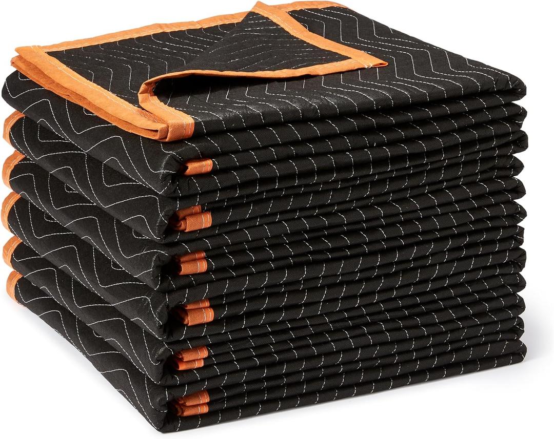 Amazon Basics Reinforced Tear-Resistant Moving Blankets, 72" x 40", Black, 6-Pack, 72-Inch by 40-Inch