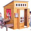 KidKraft Modern Outdoor Wooden Playhouse with Picnic Table, Mailbox and Outdoor Grill ,Gift for Ages 3+