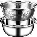 Colander for Kitchen, 1.5 QT 18/8 Stainless Steel Colander, Stainless Steel Strainer with Mixing Bowl, Rice Strainer with Handle for Washing Vegetables, Fruit, Rice, and Pasta (2 PC)