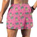 Keevoom Mens Swim Trunks Compression Liner Swim Shorts Quick Dry Swimwear Swimsuit Bathing Suits Board Shorts with Pockets (Pink, XL)