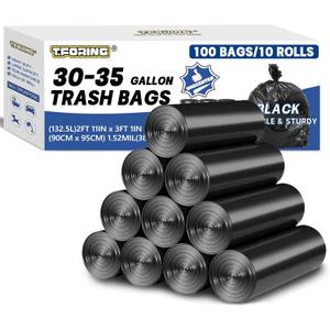 30-35 Gallon Trash Bags Heavy Duty 1.5 Mil - 35" x 37" 100 Count Large Black Garbage Bags 30+ Gallon Strong Plastic Trash Can Liners for Home Kitchen Commercial Lawn and Leaf
