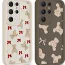 2 Pack Cute Coquette Bow Phone Case for Samsung Galaxy S24 Ultra 5G 6.8", Aesthetic Bear Pink Ribbon Bowknot Pattern Print Design Women Girls Case Soft Shockproof TPU Protective Funda Cover