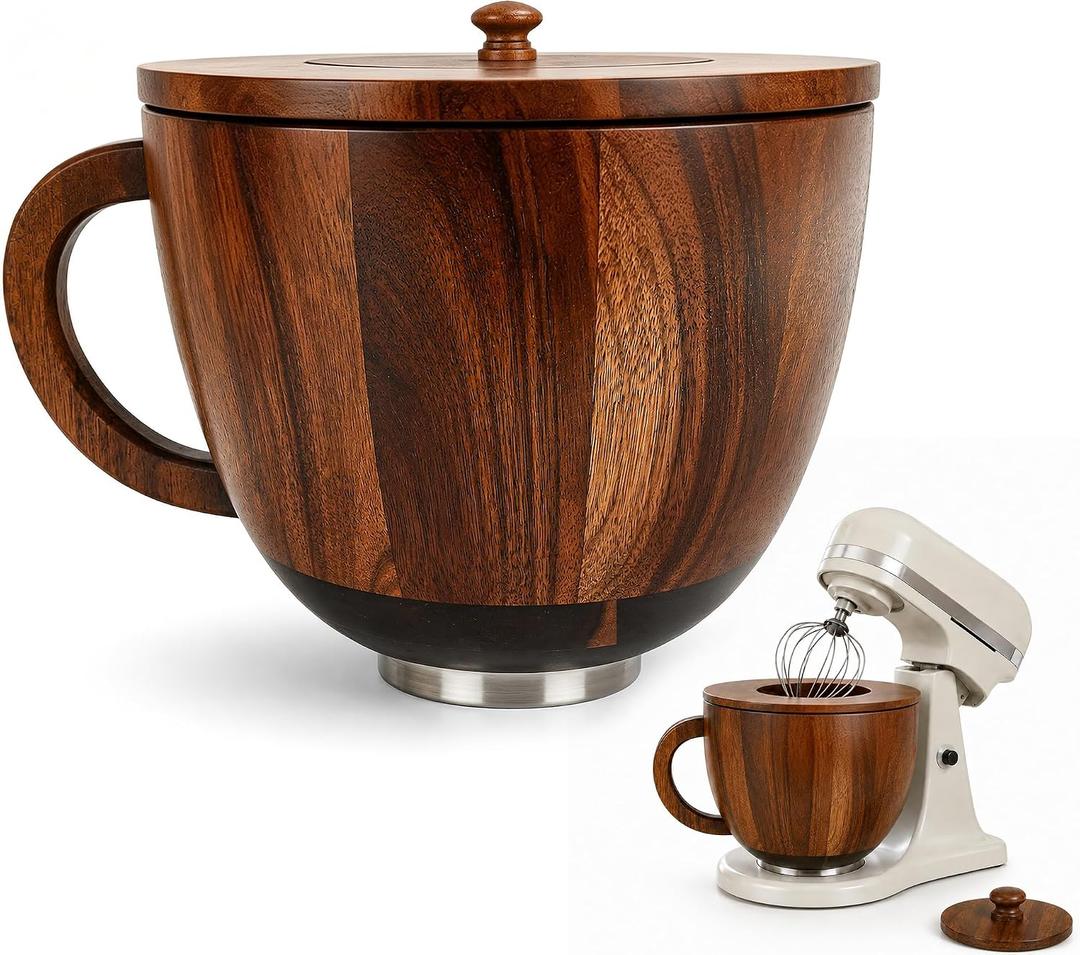 Acacia Wood Mixing Bowl Handle Lid for KitchenAid 4.5 5 QT Tilt-Head Mixer, large