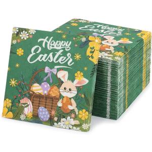 3 x ibohr Easter Paper Napkins, 50 Count Happy Easter Bunny & Egg Disposable Decorative Lunch Napkins for Easter Party Supplies, Spring Table Decorations