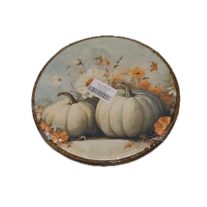 XPH Vintage Halloween Fall Pumpkin Round Wall Art Framed, Retro Country Cabin Pumpkin Circle Wall Decor, Rustic Autumn Hanging Canvas Prints for Home Bedroom Living Room Decoration