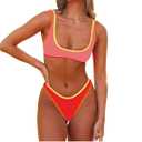 SherryDC Women's Sexy Scoop Neck Bikini Sets Color Block High Cut Thong Brazilian 1Pieces Swimsuit Bathing Suit Small