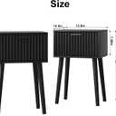 LAATOOREE Nightstands Set of 2, Small Side Table, Bedside Table with Fluted Door, Solid Wood Feet, Modern Mid-Century End Table for Bedroom, Small Space, Black